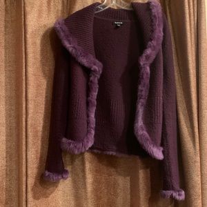 BEBE DARK PURPLE REAL RABBIT FUR LINED SWEATER